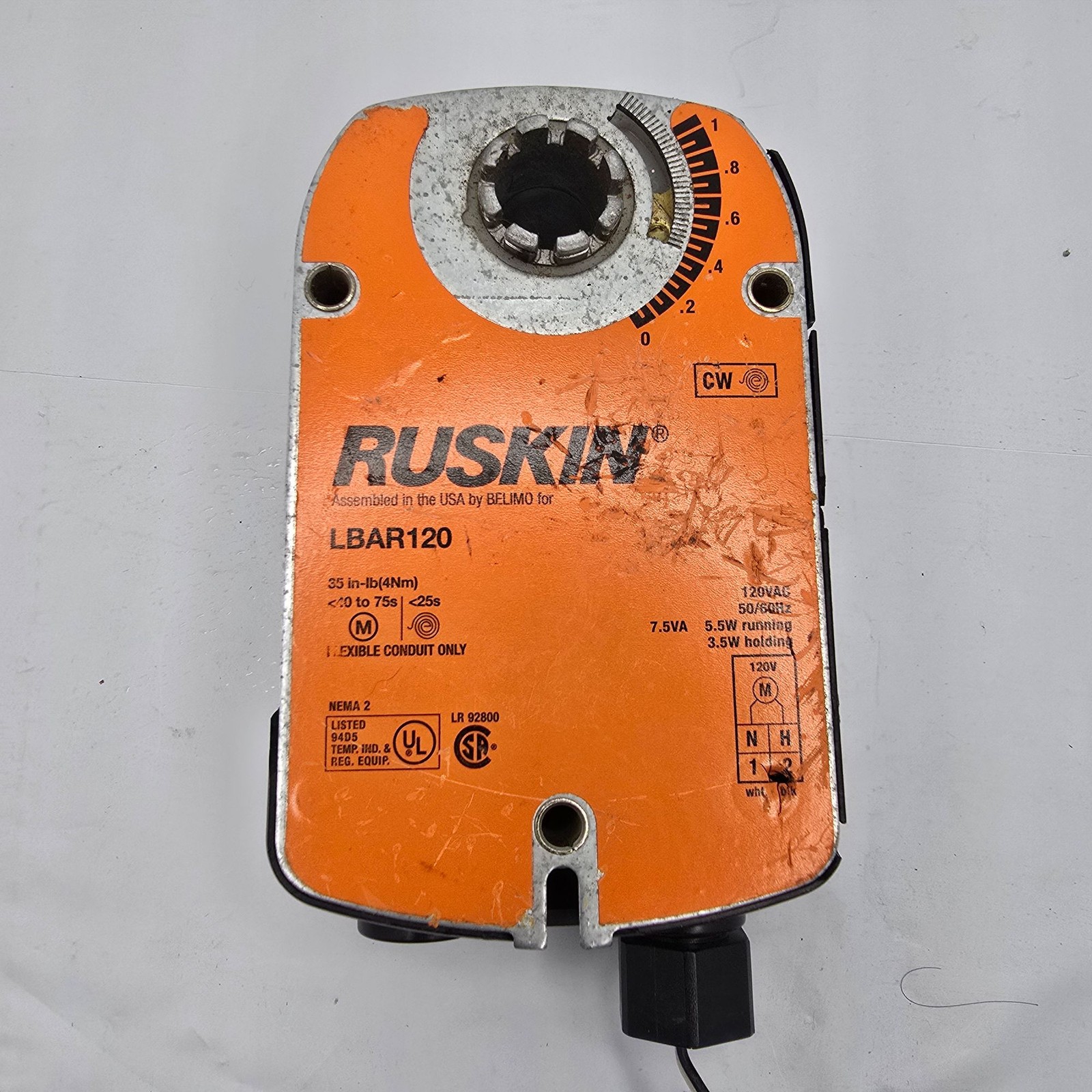 RUSKIN LBAR120 Damper Actuator 35 in-lb (4Nm) 120VAC HVAC Controlplastic damage