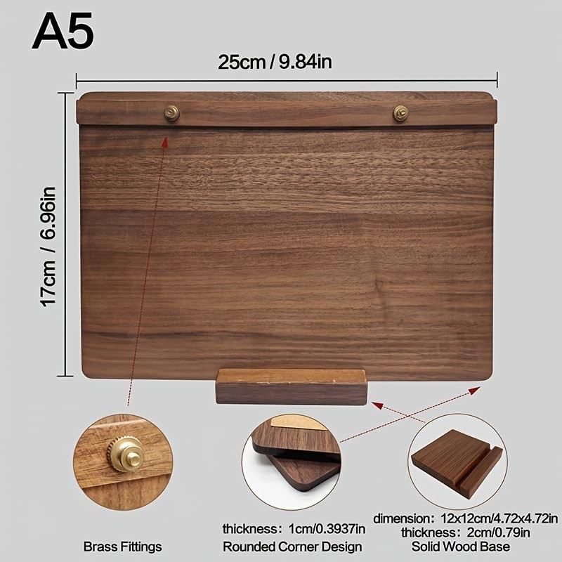 6.69×9.87in Solid Walnut 2-in-1 Menu Clipboard, Horizontal Stand