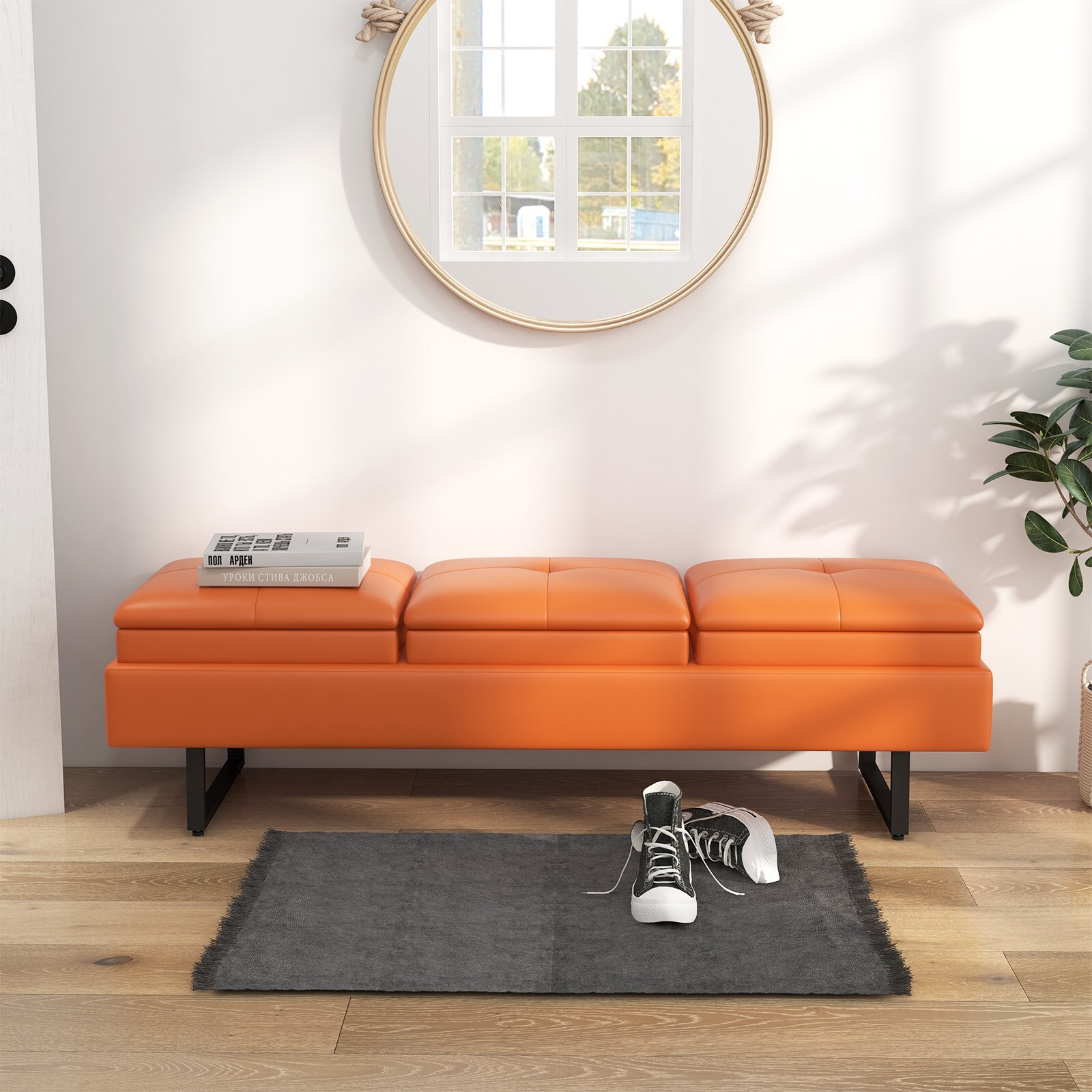 3-Seat Reception Bench with Thickened Cushion Waiting Room Office Furniture