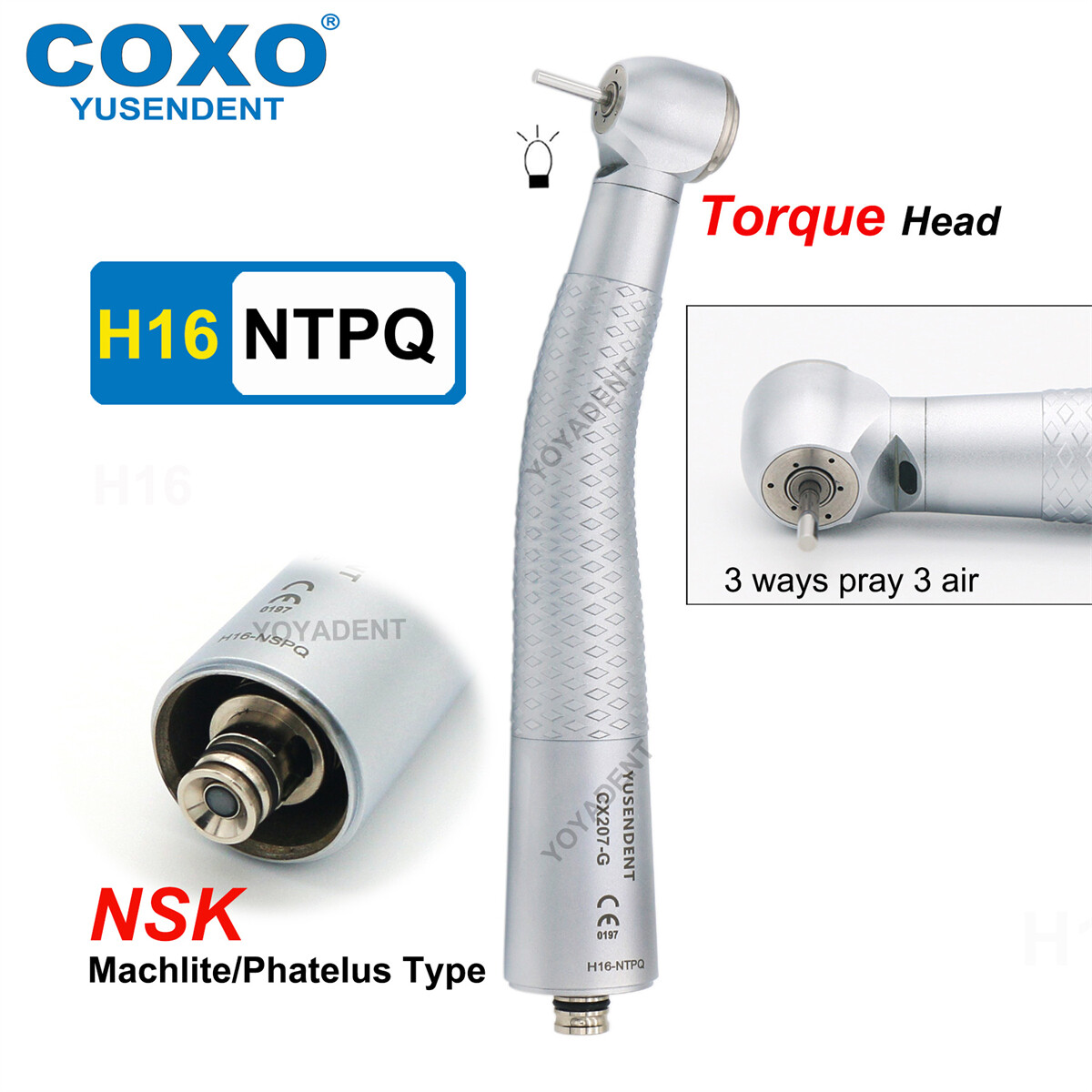 COXO Dental Fiber Optic High Speed Turbine Self-power Turbine LED 6Pin Coupling