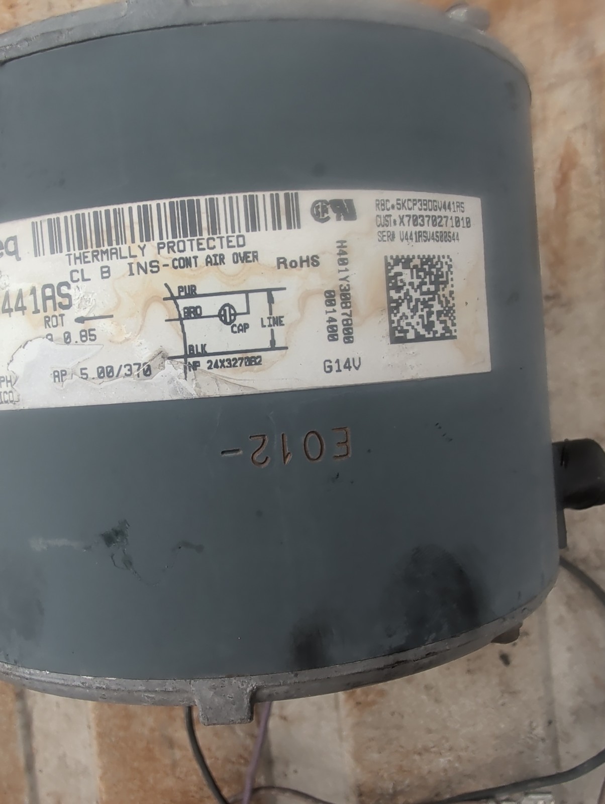 Genteq 5KCP39DGV441AS 1/8HP 200-230V 1100RPM Condenser Fan Motor Tested