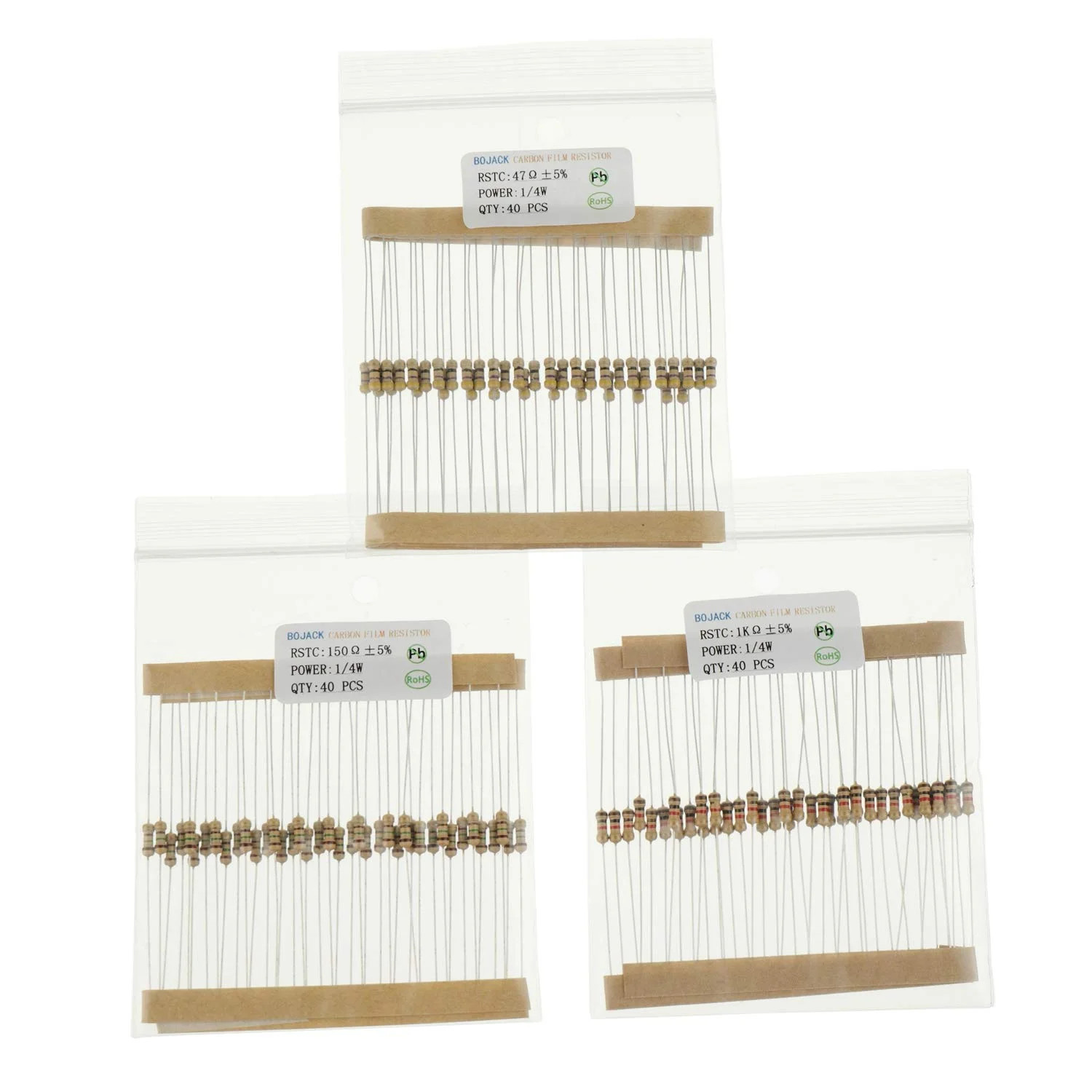 1000 Pcs 25 Values Resistor Kit 1 Ohm-1M Ohm with 5% 1/4W Carbon Film Resistors