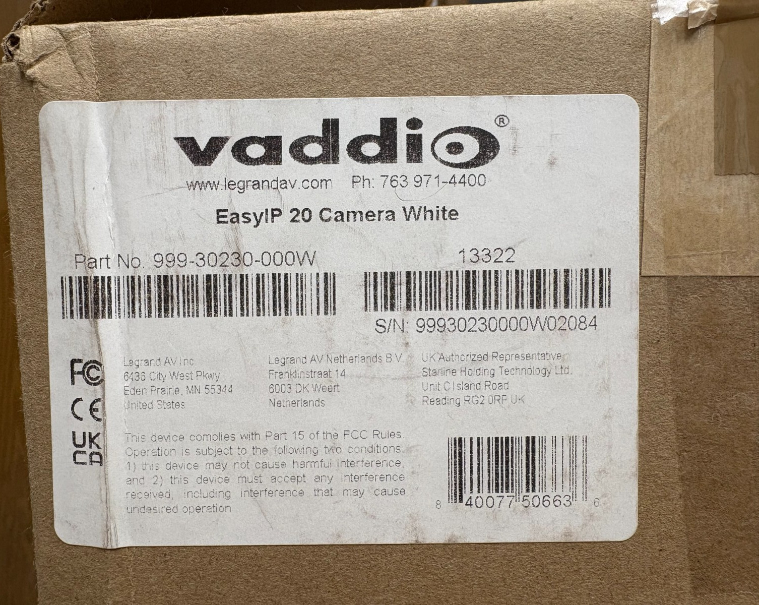 Vaddio EasyIP 20 Camera White 20x Zoom HDMI PoE+ (P/N: 999-30230-000W)