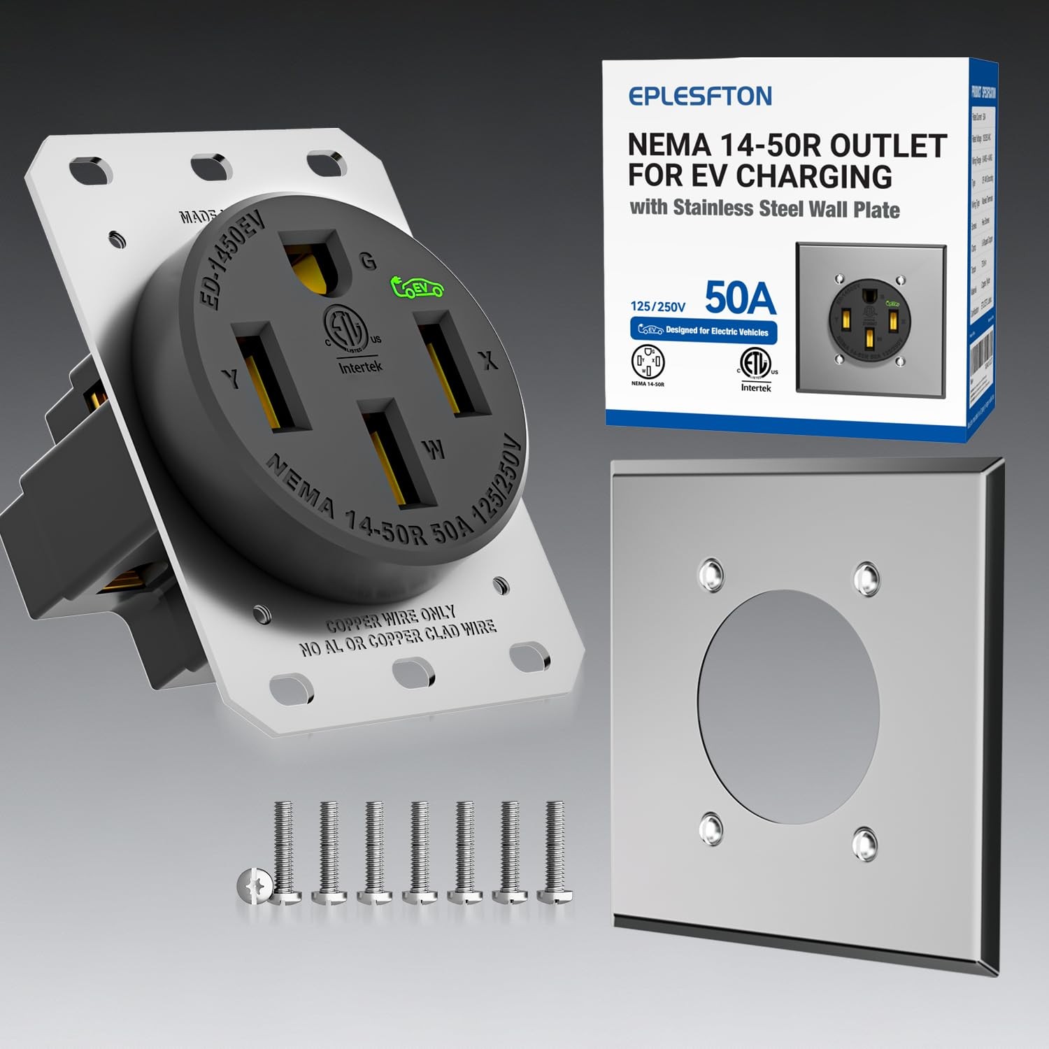 EPLESFTON Nema 14-50 EV Outlet with Wall Plate Included, Black