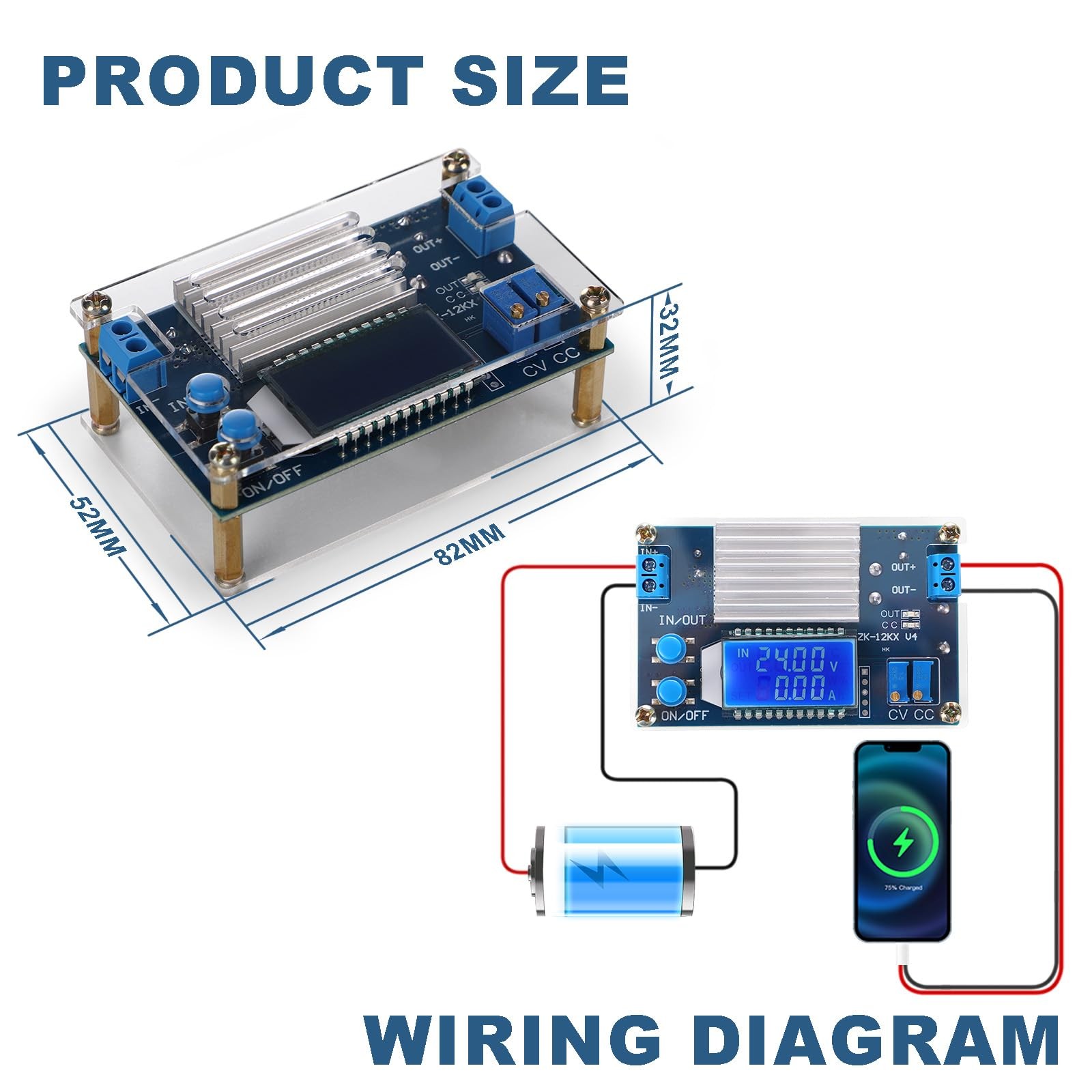 Adjustable DC Buck Converter 1.2V32V 12A Power Supply for Solar, RV, Golf Cart