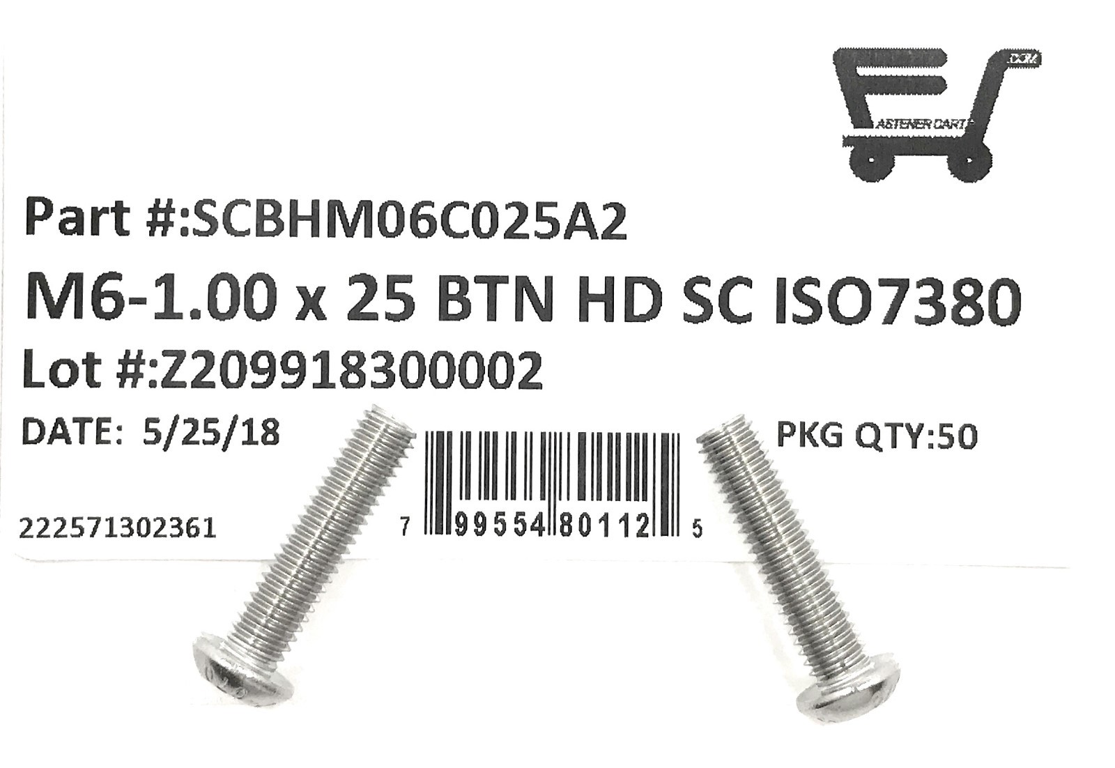 (50) M6 x 1.0 x25 Stainless Steel Button Head Socket Cap Screws ISO7380 M6-1.00