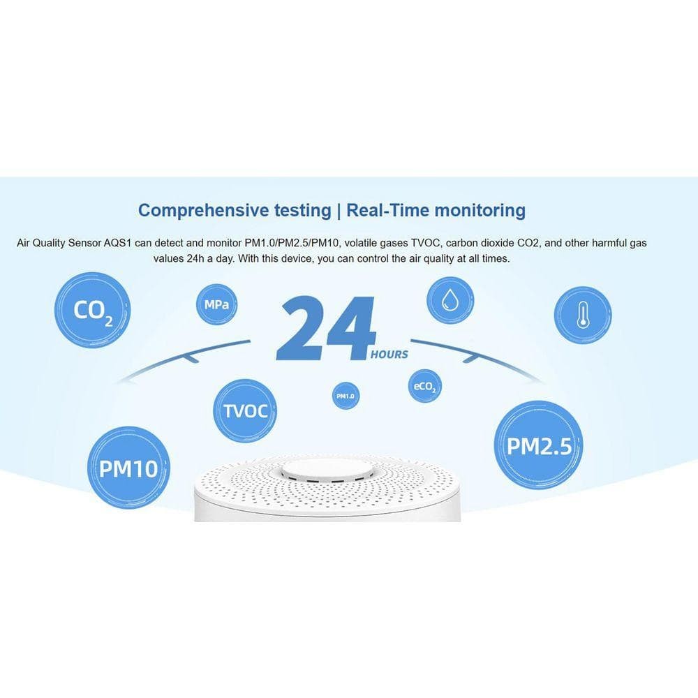 Smart Wi-Fi Air Quality Sensor, Monitors Air Pressure, CO2, PM2. 5, TVOC, Temper