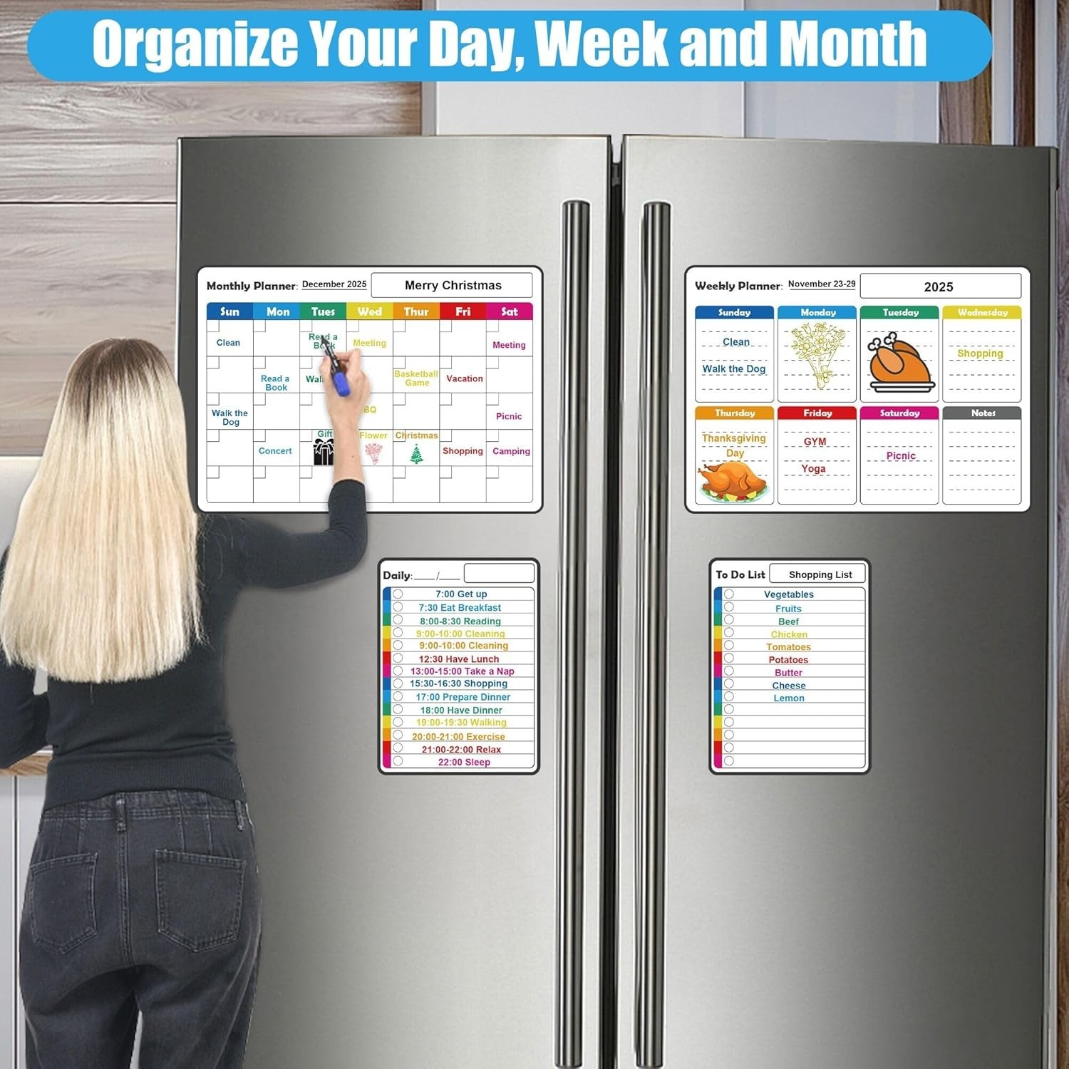 4 Pack Non-Magnetic Dry Erase Calendar Board Set, Monthly, Weekly, Daily, Lis…