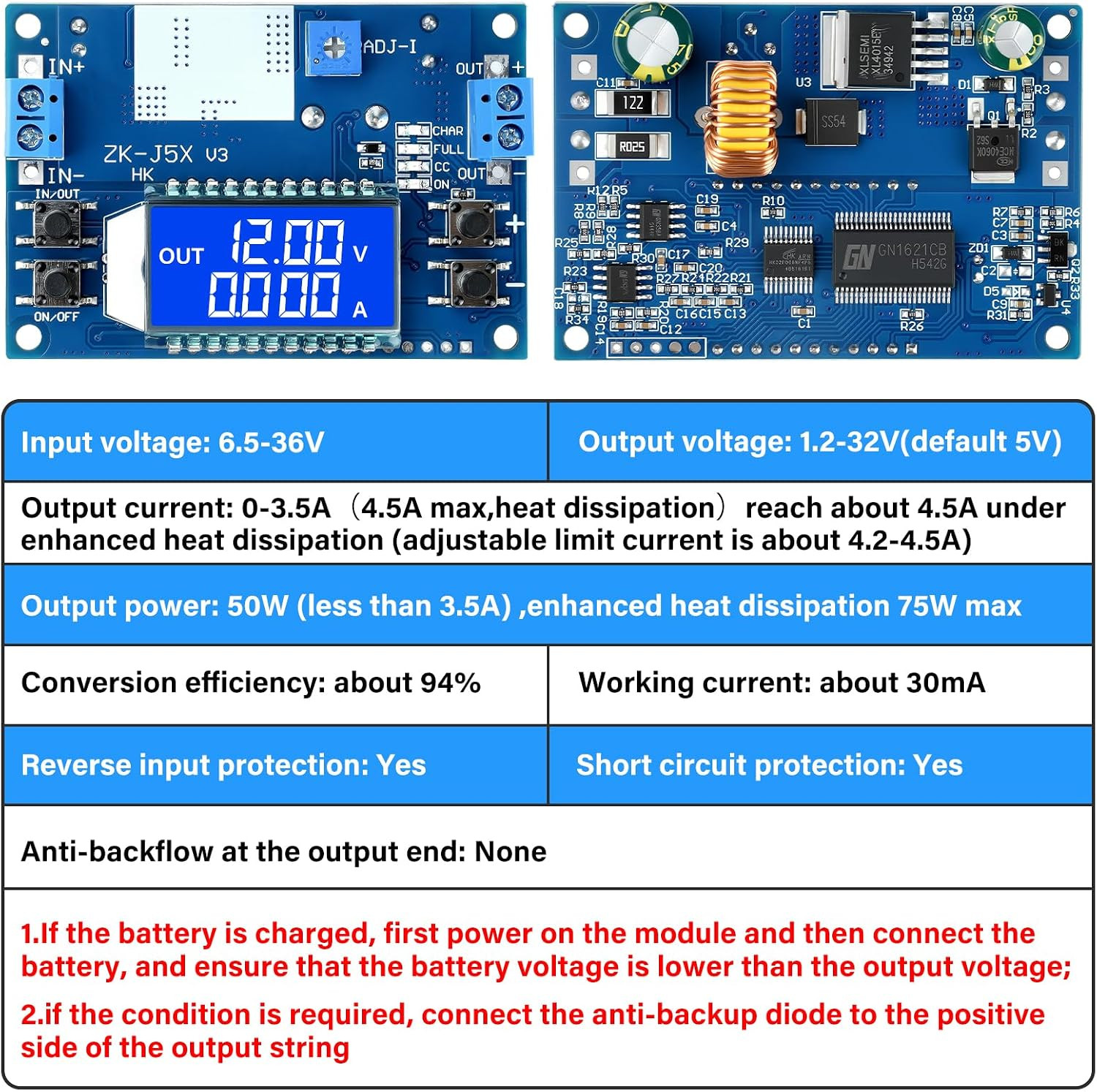 DC Adjustable Buck Converter,6.5-36V to 1.2V-32V 5A Adjustable Power Supply,5V