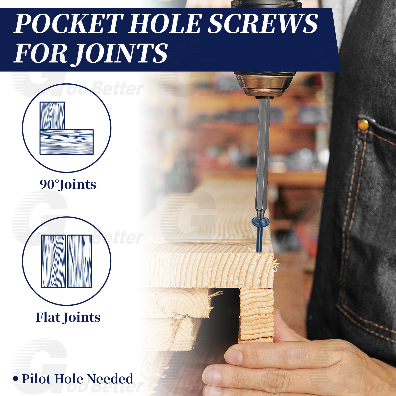 500pcs #8 Pocket Hole Screws Wood Screws Square Drive Head Self Tapping Screws