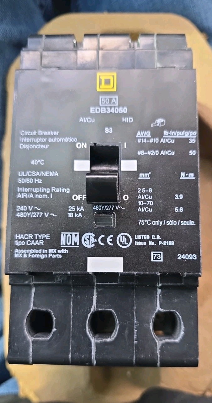SQUARE D EDB34050 MINIATURE CIRCUIT BREAKER 50 A 480Y/277 3P NEW FREE SHIPPING