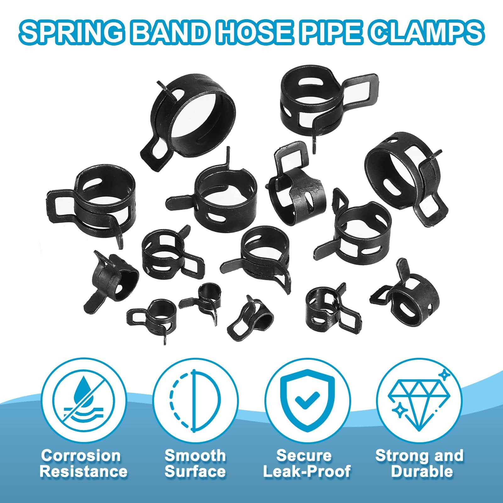 PATIKIL Spring Band Hose Pipe Clamps for 15-17mm OD Hose, 15 15-17mm, Black
