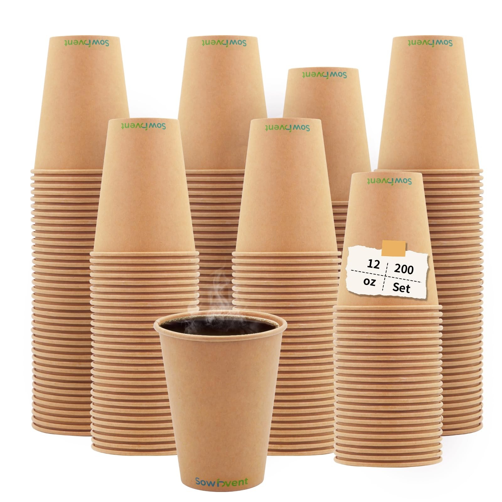 12 oz 200 Count Kraft Paper Cups, Disposable Hot/Cold Beverage Paper Coffee C…