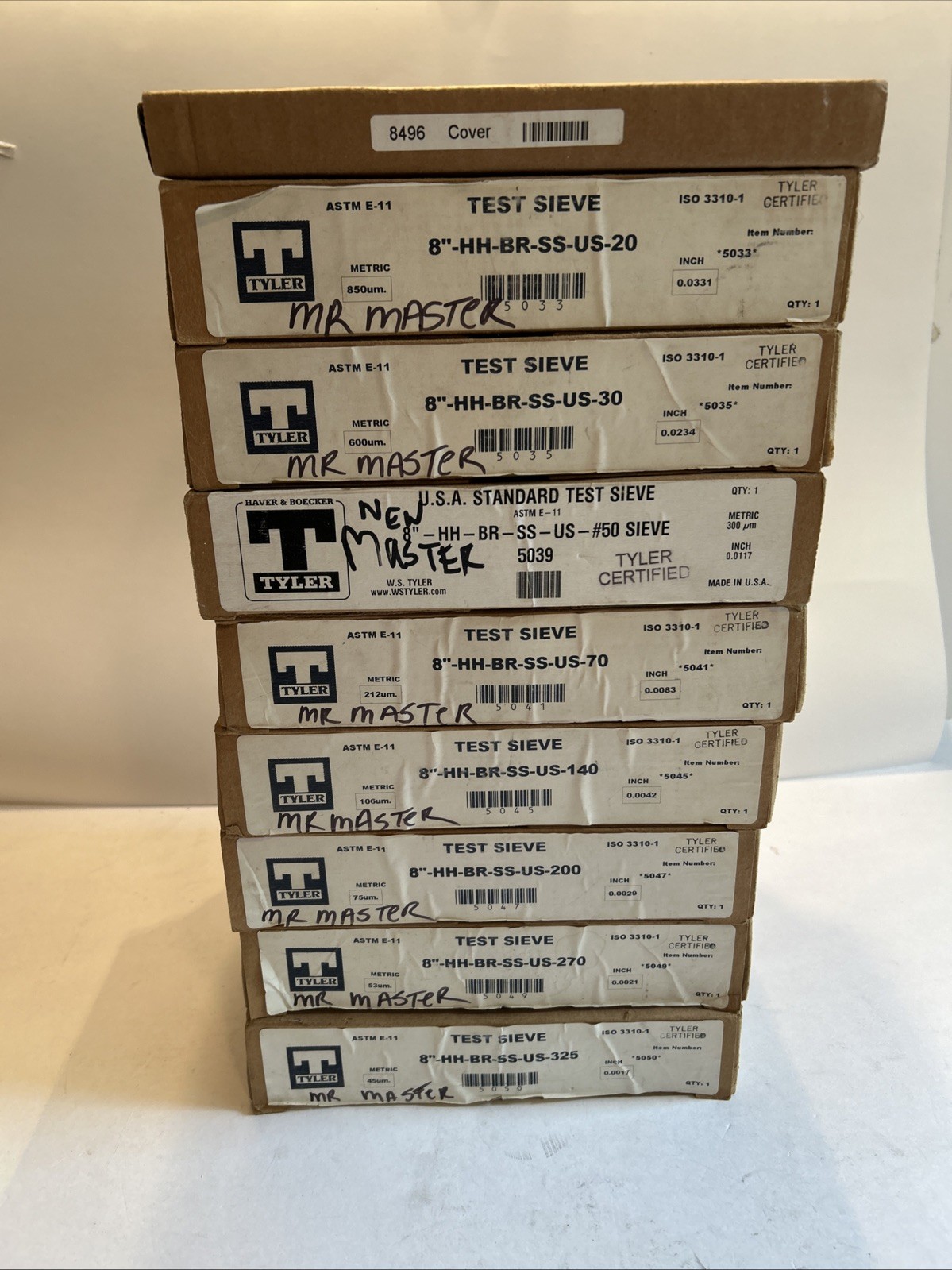 W.S. Tyler Certified Half Height 8″ Siever stack 20,30,50,70,140,200,270 & 325