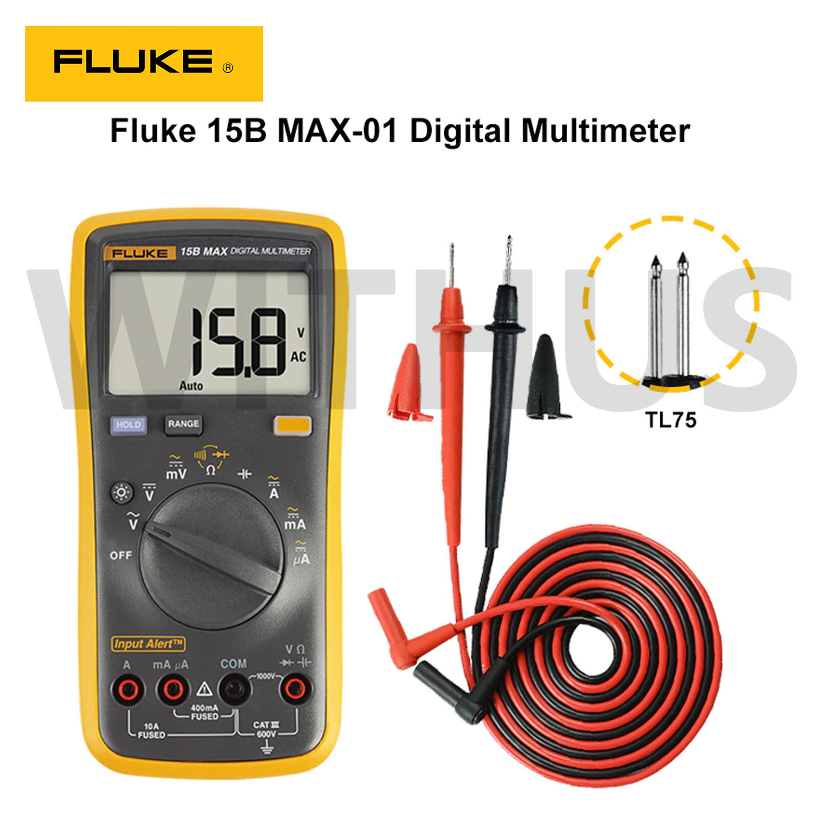 FLUKE 15B/17B MAX Digital Multimeter Audible/Visual Alarm CATIII 600V AC/DC