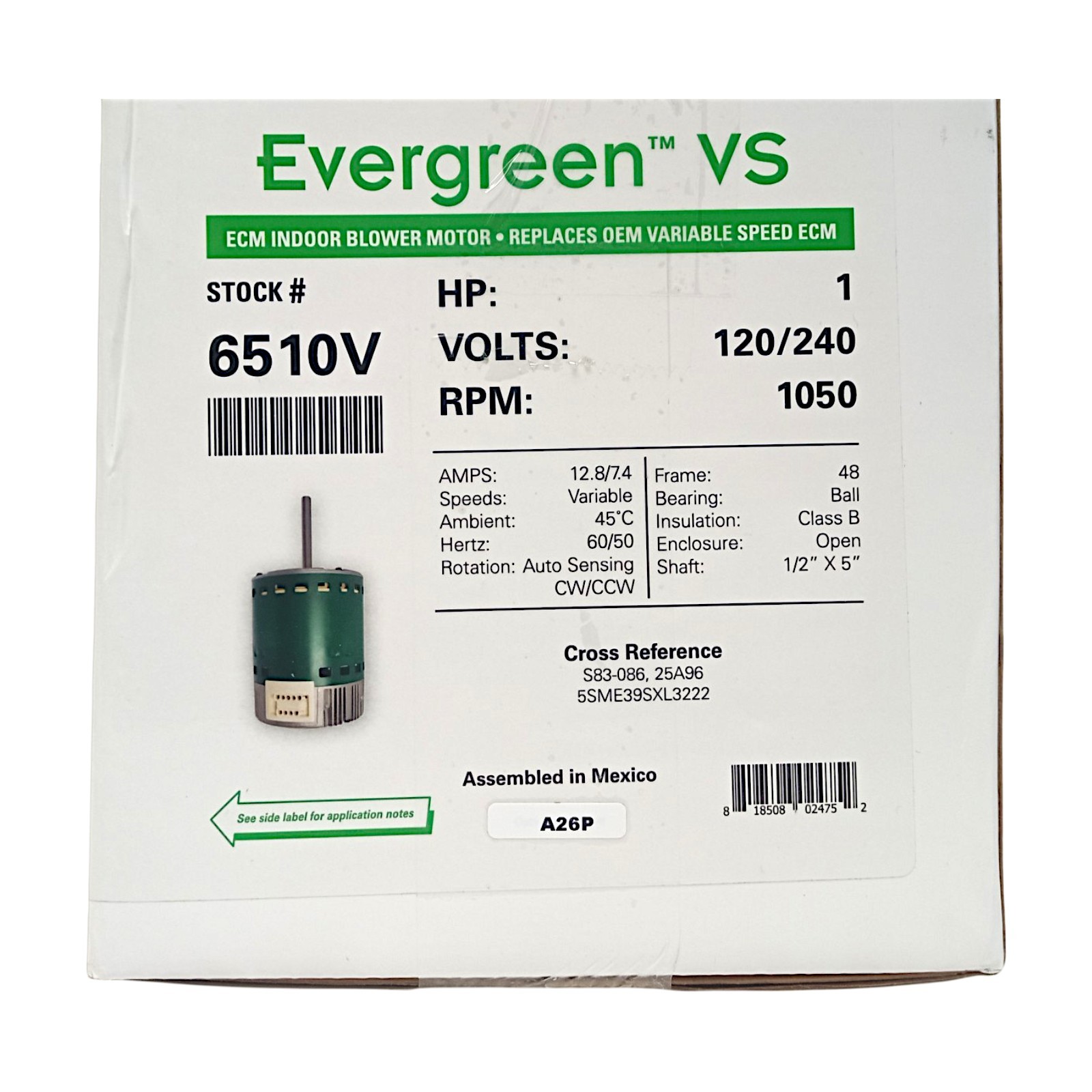 Genteq Evergreen VS Motor Plug-n-Play 6510V 1 HP 3.0 ECM