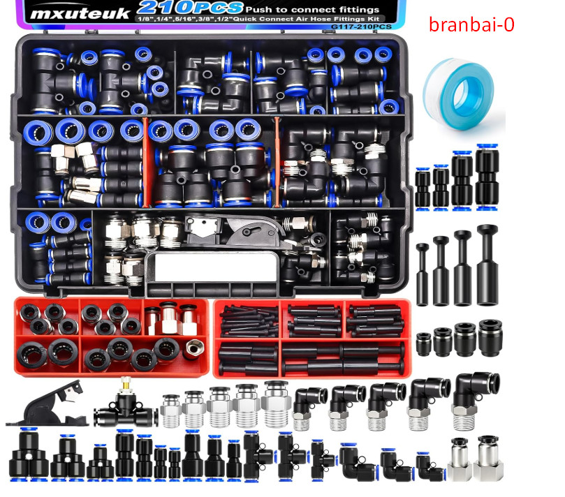 210PCS Air Line Quick Connect Fittings,1/8″,1/4″,5/16″,3/8″,1/2″,4/6/8/10mm