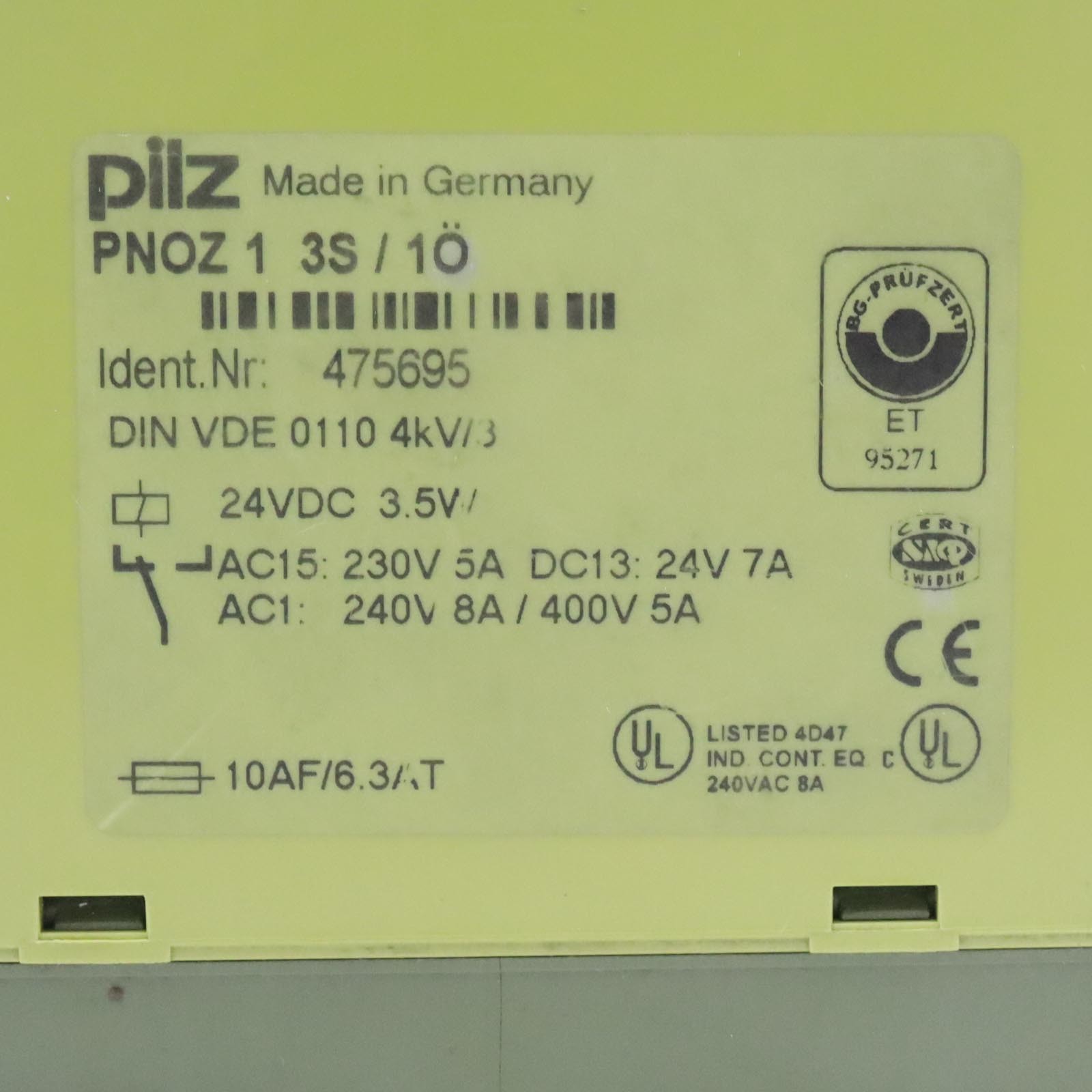 Pilz safety relay PNOZ1 3S / 1Ö 475695 GEB