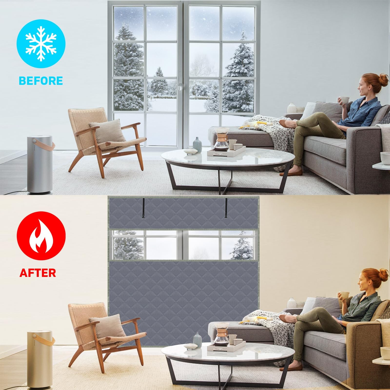 Thermal Window Cover for Winter 26″ x 38″ Visible x 38″, Gray-M