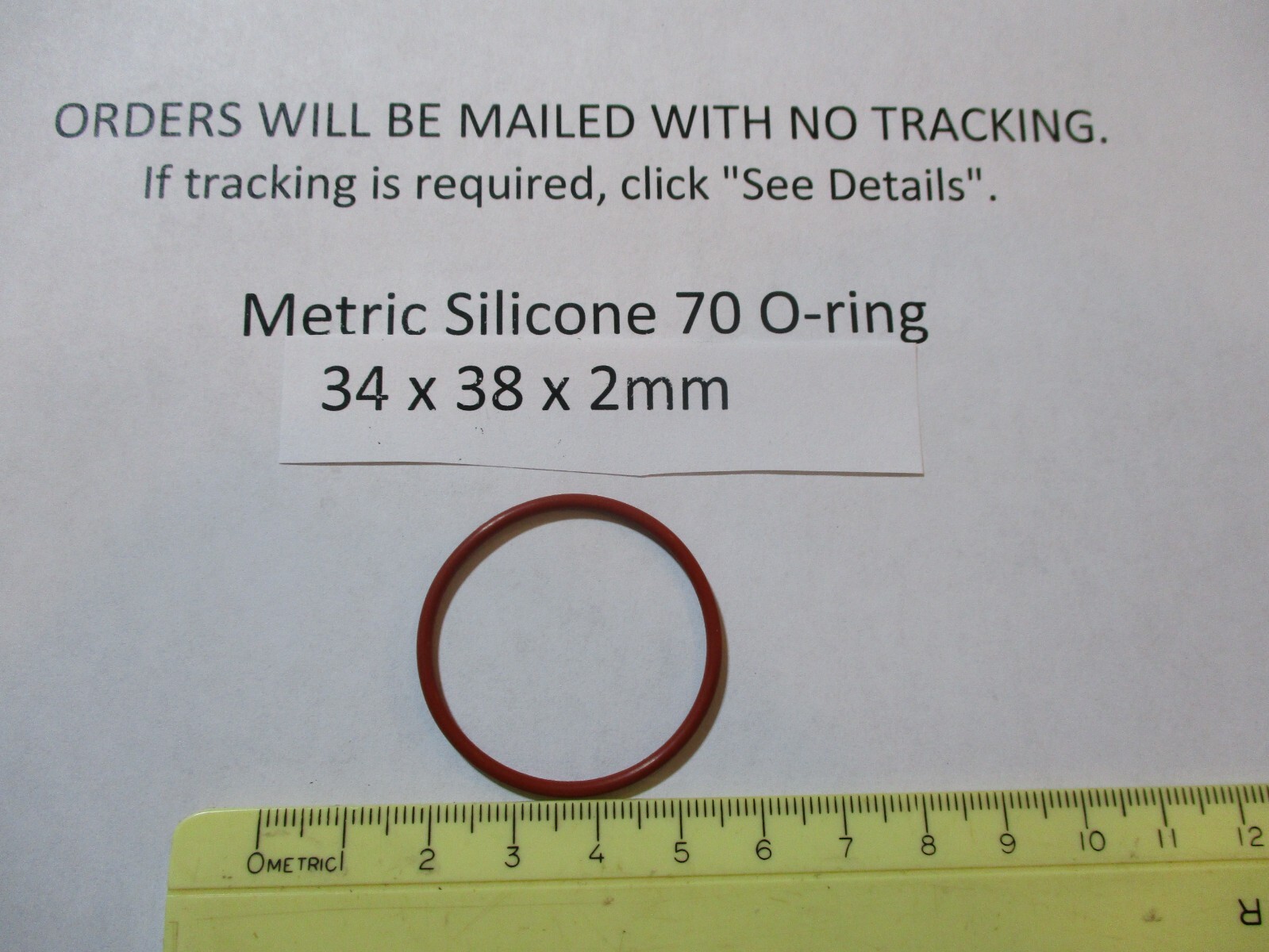 34mm ID x 38mm OD x 2mm thick SILICONE O-ring. Quan 1.