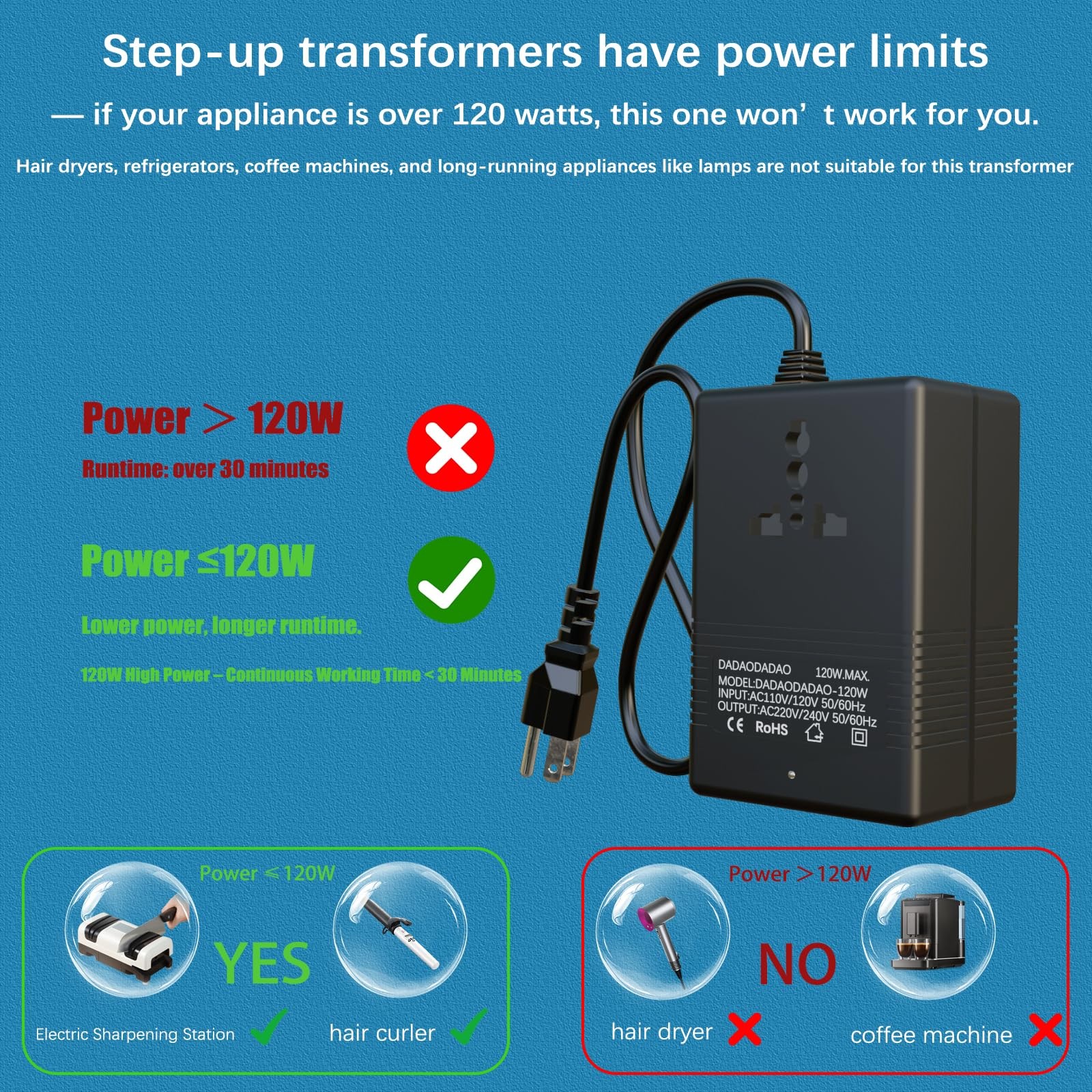 120Watts, Voltage Converter 110v to 220v, 110 to 220 Voltage Converter, Trans…