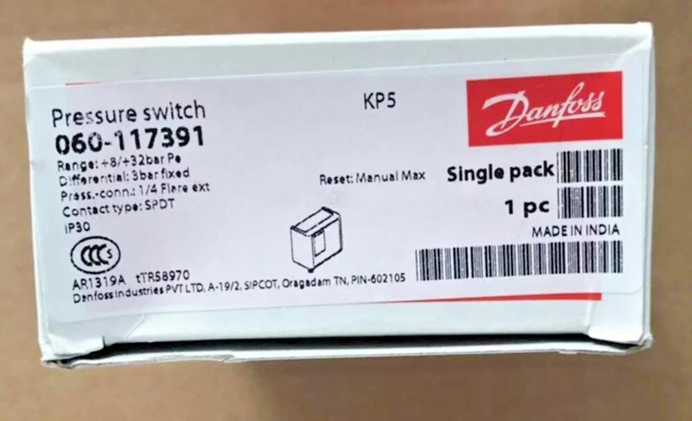1PC-Danfoss 060-117391 Pressure switch, KP5 1/4 inch/IP30-NEW