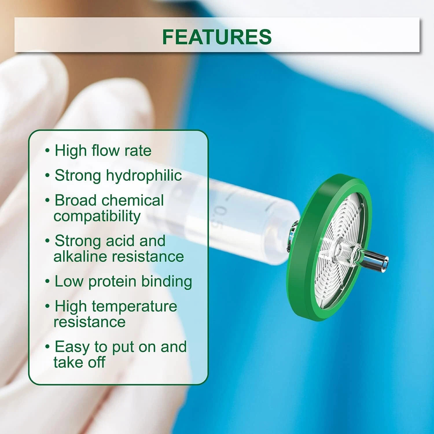 100pcs Lab PES STERILE Syringe Filter 33mm Diameter 0.22μm Pore Size Hydrophilic