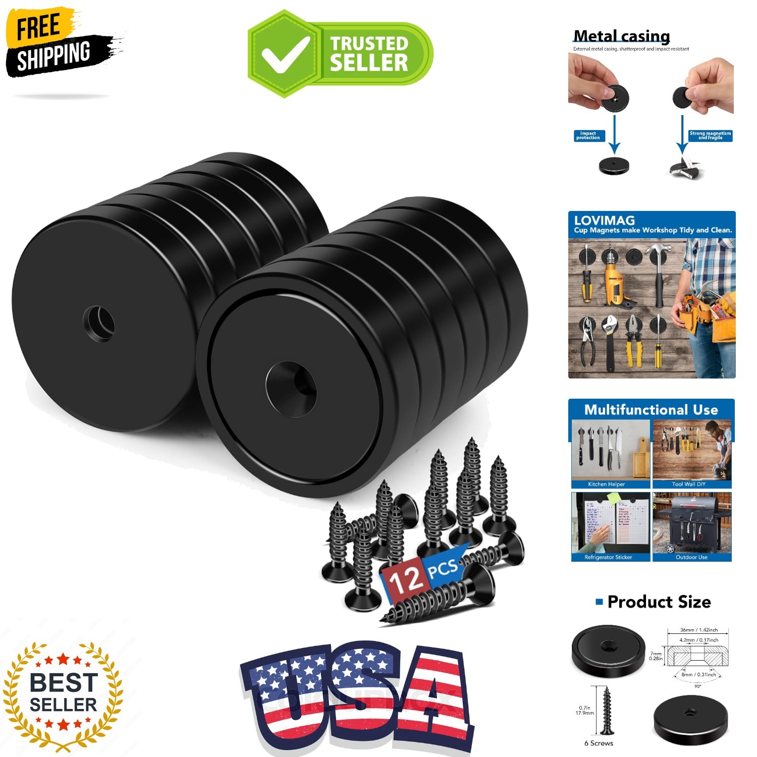 Magnets,150lb+ Waterproof Strong Neodymium Cup Magnets with Screws for Wall M…