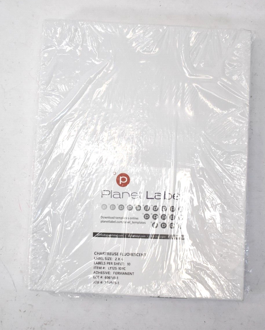 Planet Label Chartreuse Fluorescent Labels 100 SHeets 1000 Labels 2″ x 4″