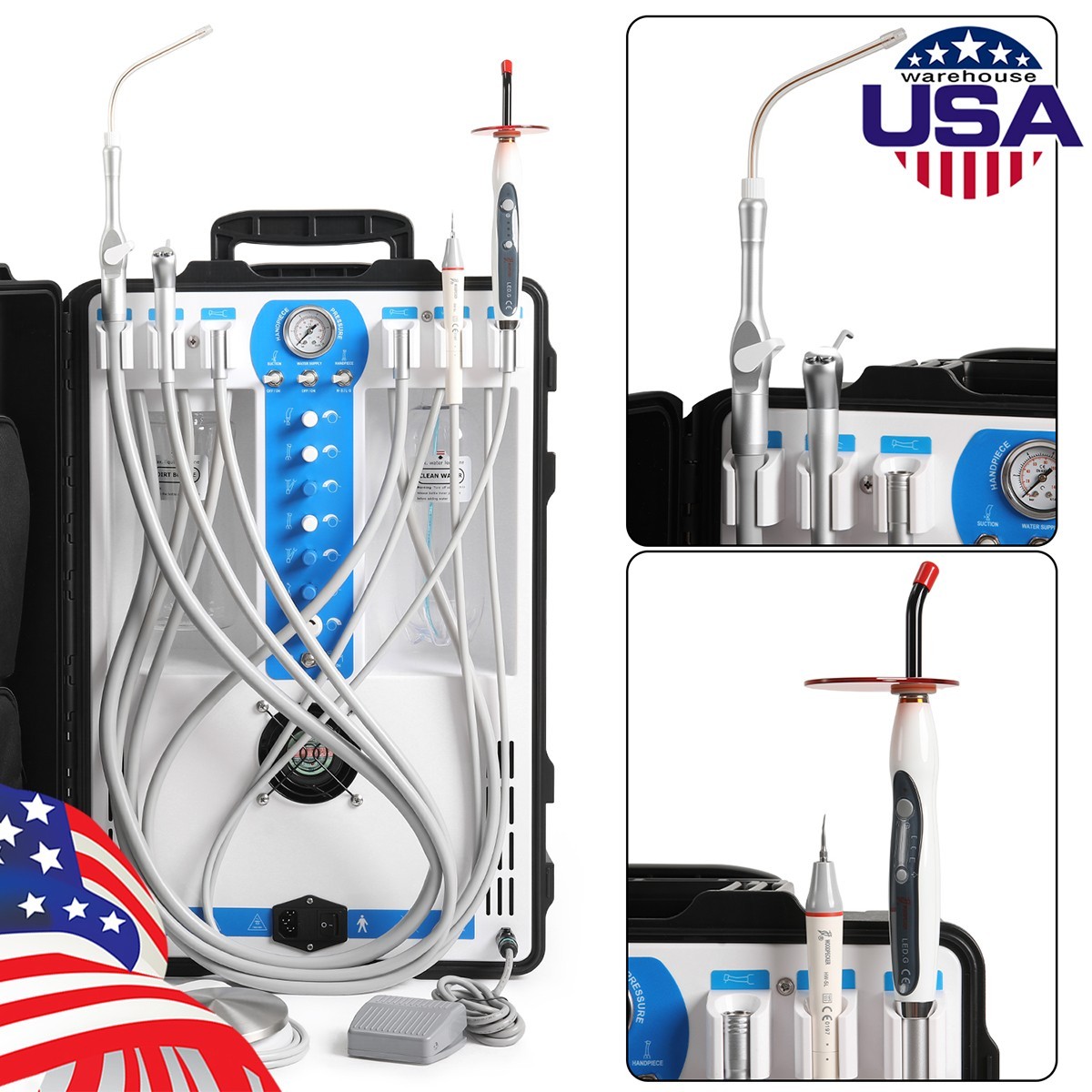 Dental Portable Delivery Unit Mobile System with Air Compressor Scaler/Tubing