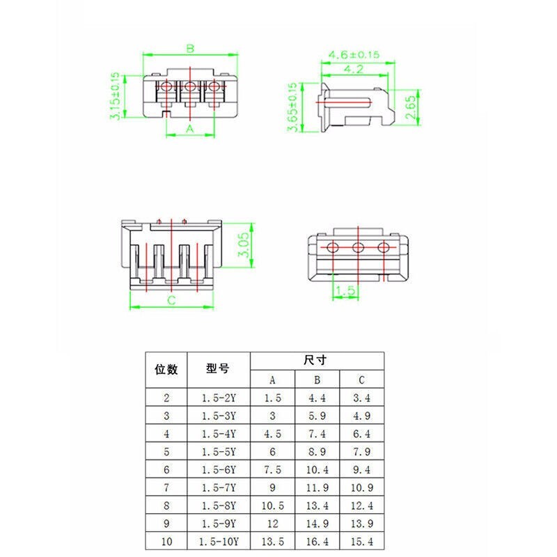 Lot JST ZH1.5mm 2-10Pin Cable Wire, Straight Pin Header Connector, Single Ended