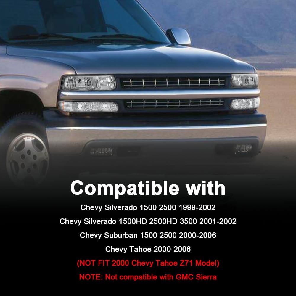Headlight Bumper Lamps Chrome Clear Smoke Silverado 99-02 Tahoe Suburban 00-06