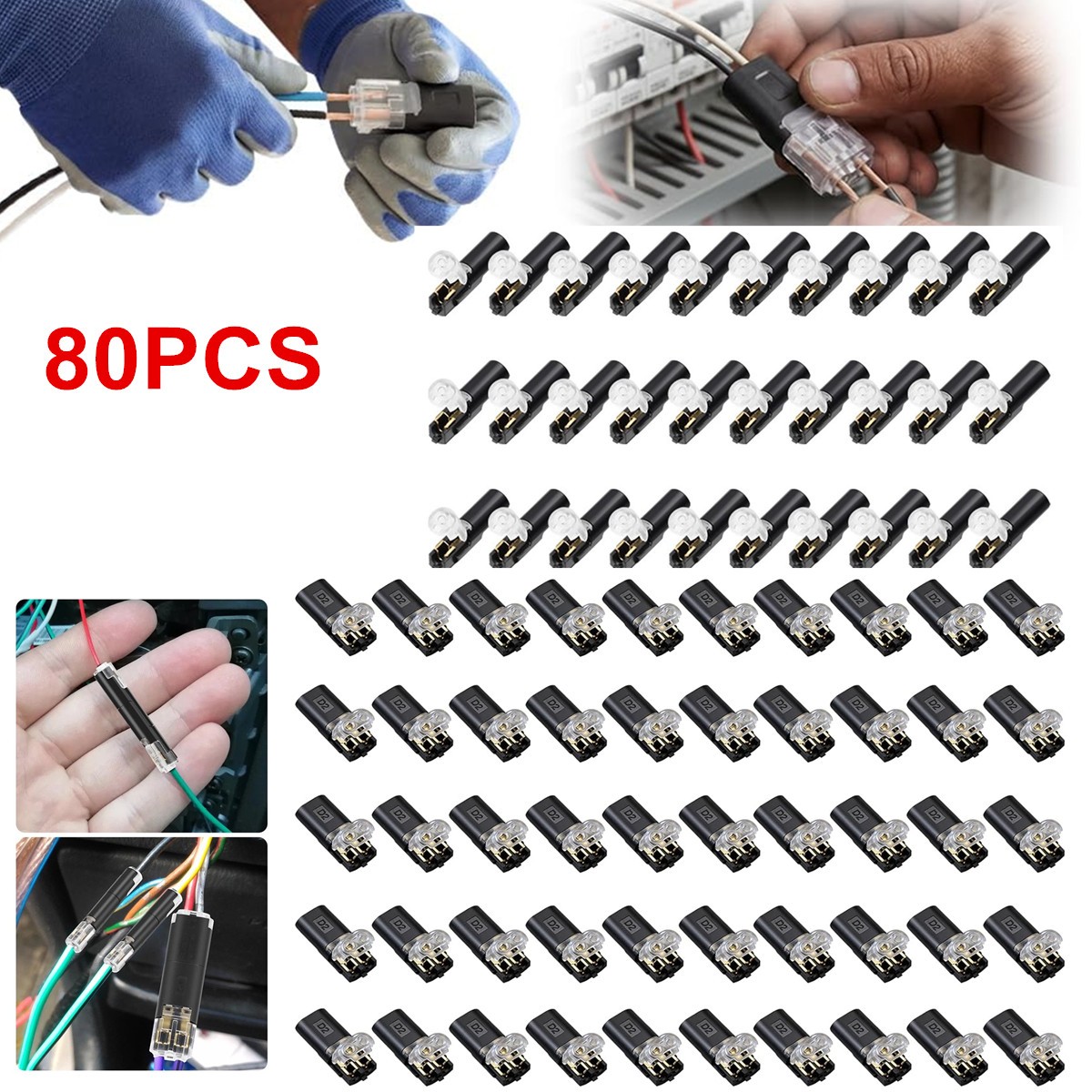 80 PCS Plug-In Quick Wire Connectors Reusable Clamp Terminal Blocks for Cables