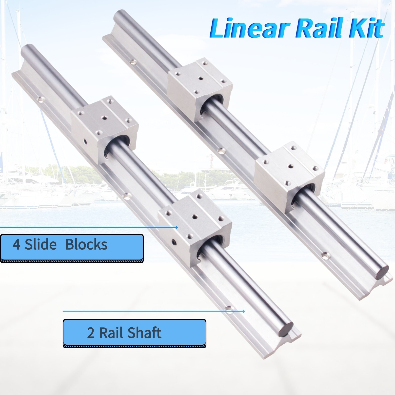 2Pcs SBR12/16/20 Linear Rail Shaft 300mm~1500mm+4 Pcs SBR12/16/20 Bearing Block