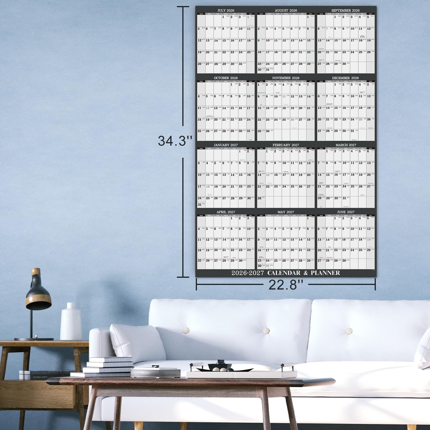 2026-2027 Yearly Wall Calendar – 26-27 34.3″ x 22.8″, gray