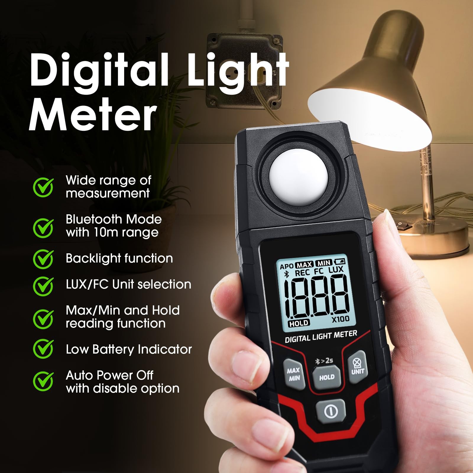 Light Meter Digital Illuminance Meter 0.1~200000 Lux Range Bluetooth Lux Mete…