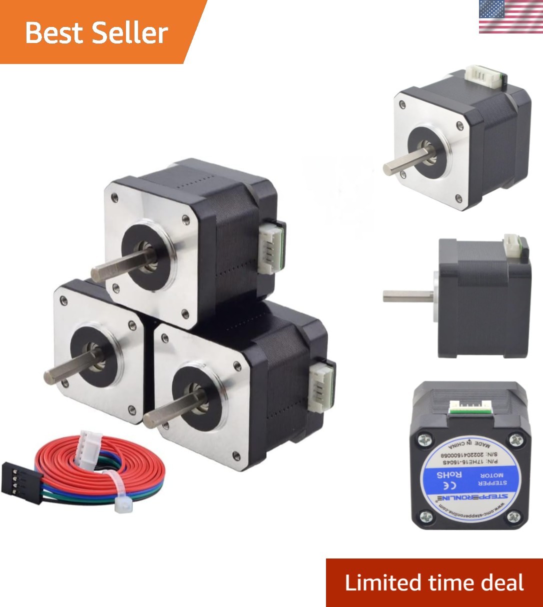 Nema 17 Bipolar Stepper Motor 3 Pack – 1.5A 42Ncm Torque for Precision Use