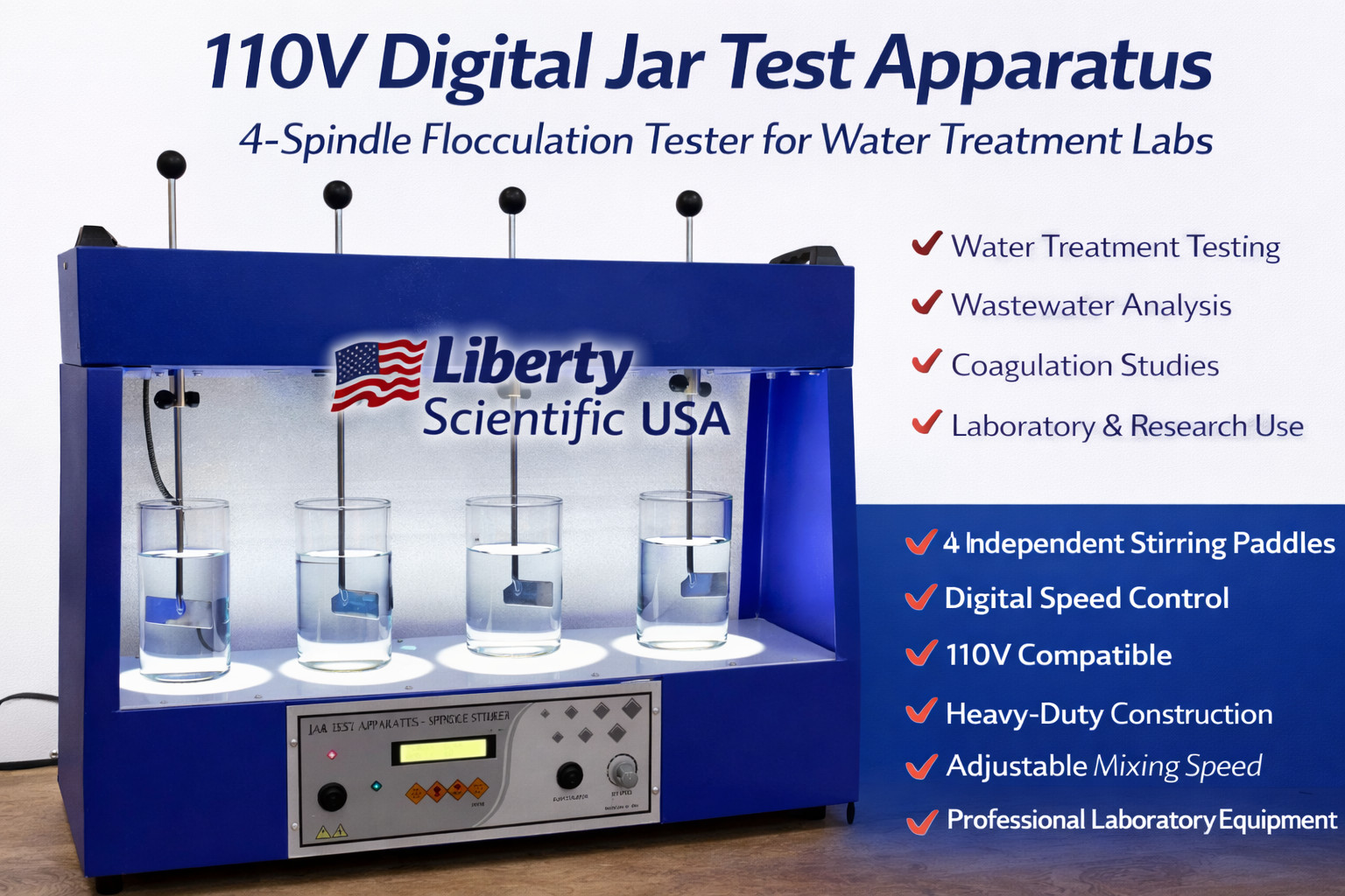 110 V Flocculation Digital Jar Test Apparatus 4 Spindle SAME DAY SHIP FROM USA