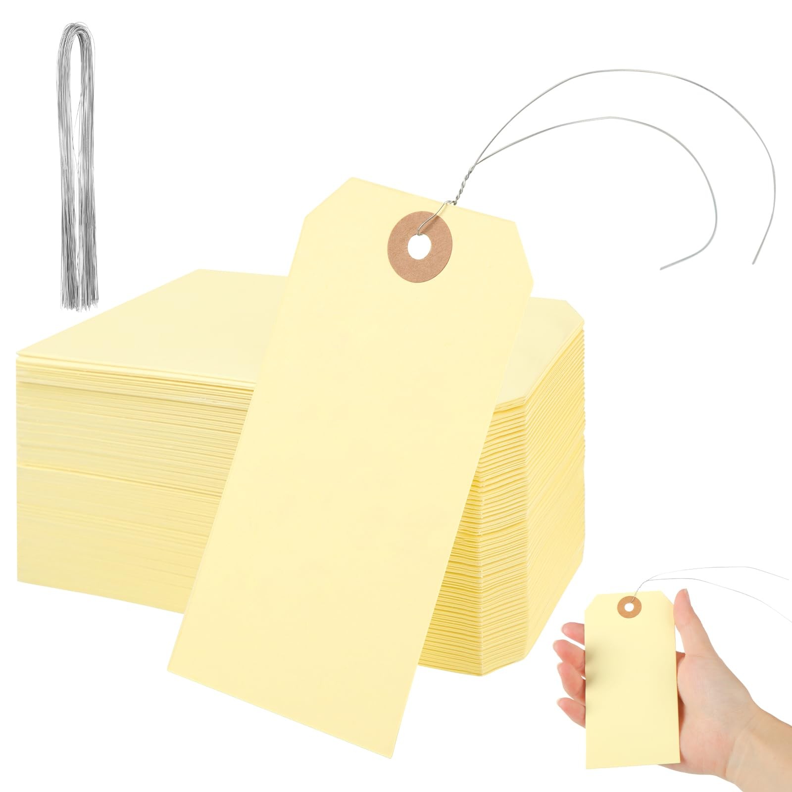 Blank Tags with Wire 4 3/4 x 2 3/8 inches Manila Hang Tags with String Labels