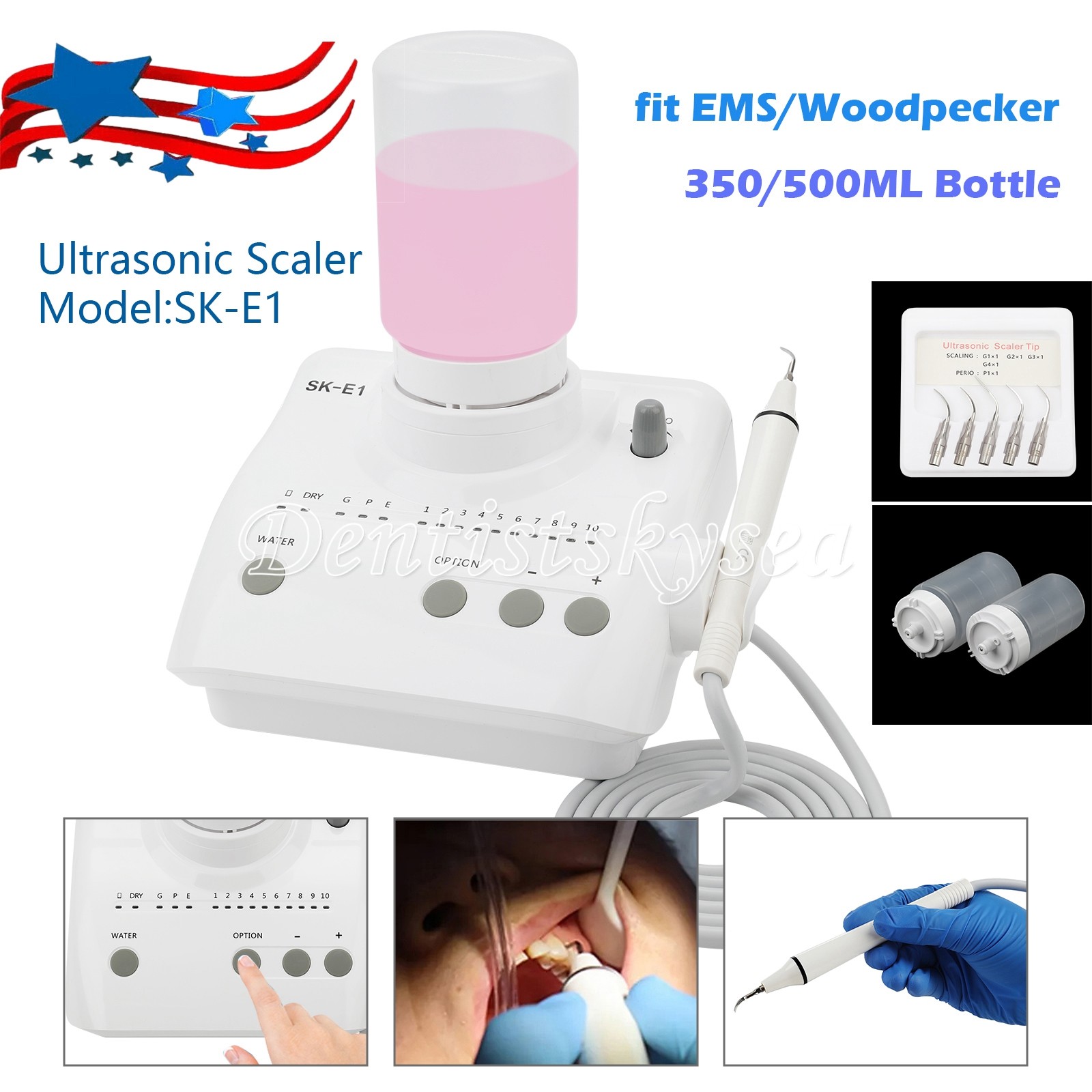 SKYSEA Dental Portable Ultrasonic Piezo Scaler 2*Bottles Tips Fit EMS Handpiece