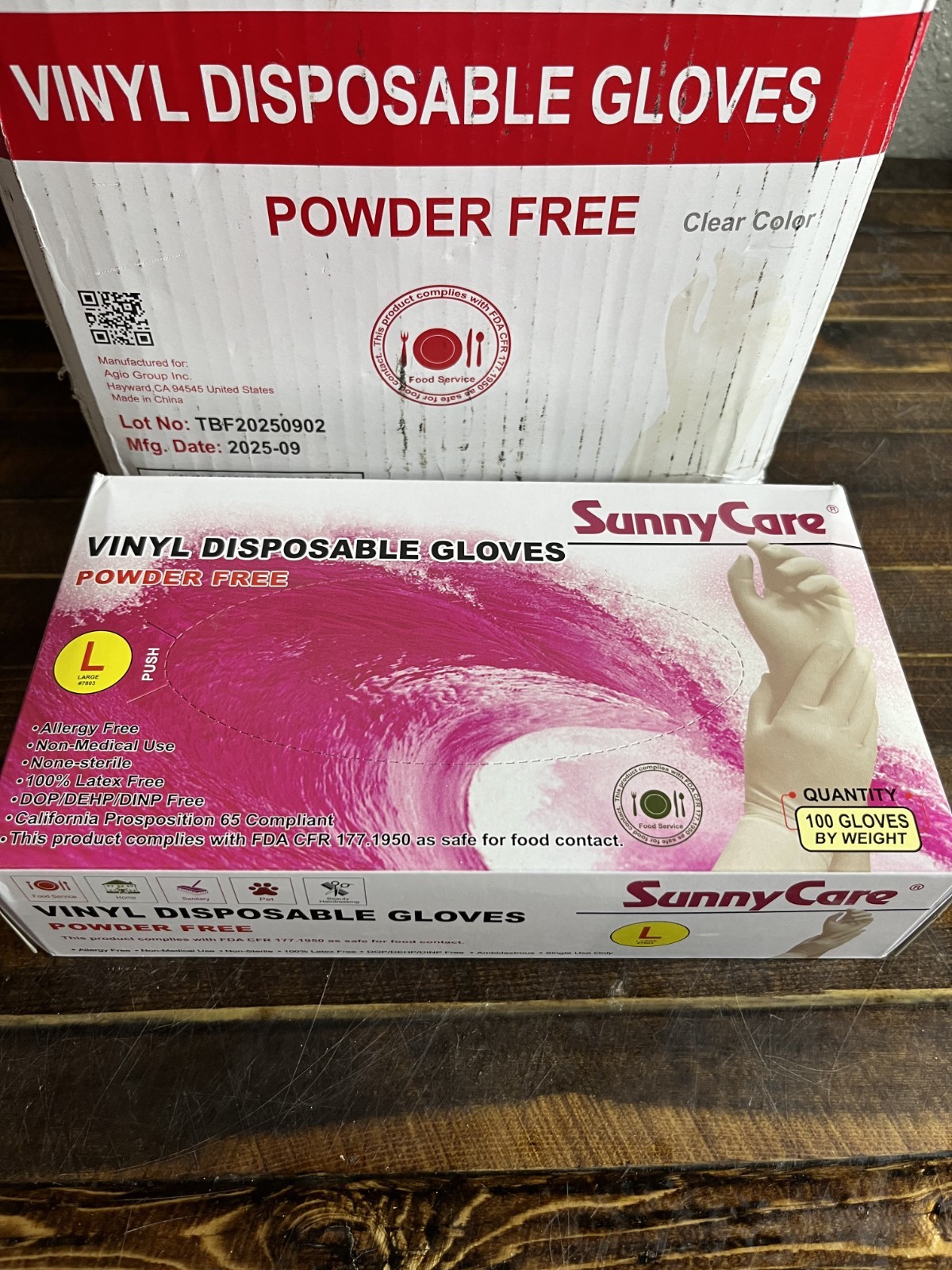 SunnyCare Vinyl Disposable Gloves Powder Free Large 100 Count Box 10 boxes