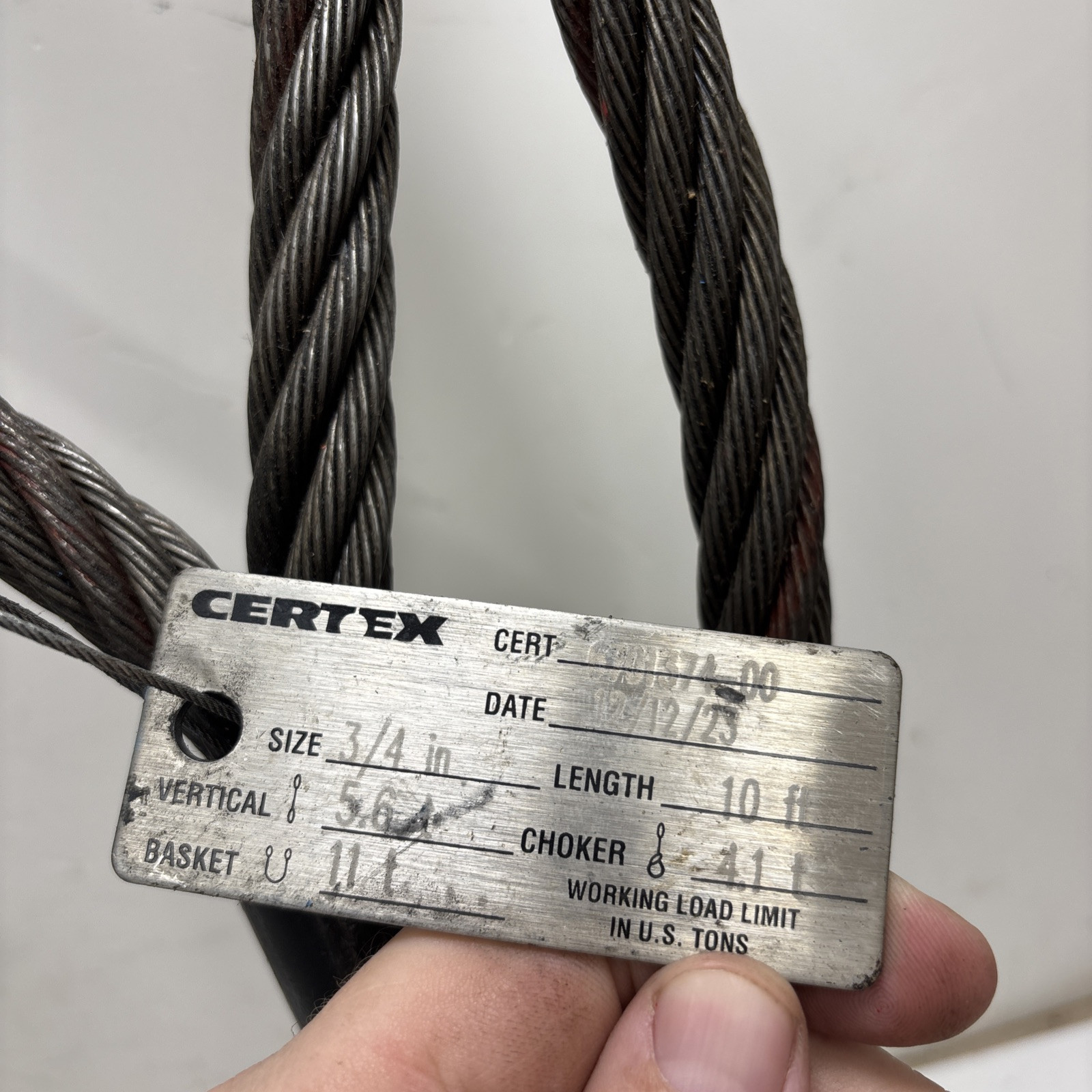 Certex LIFT-ALL Wire Rope Sling,10 ft L,11200 lb Load Cap.. 3/4” Rope