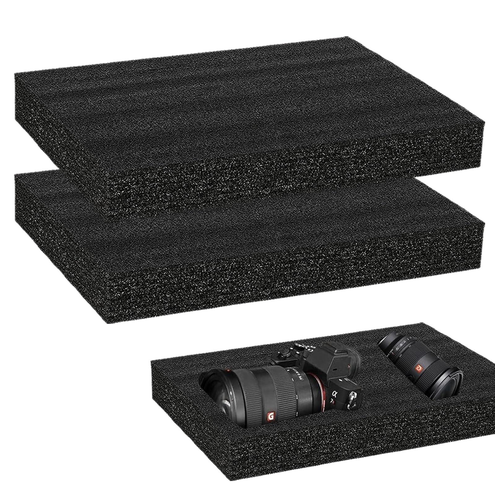 2 PCS 16x12x2 Inch Polyurethane Foam Inserts Black Craft Packing Case Sheets