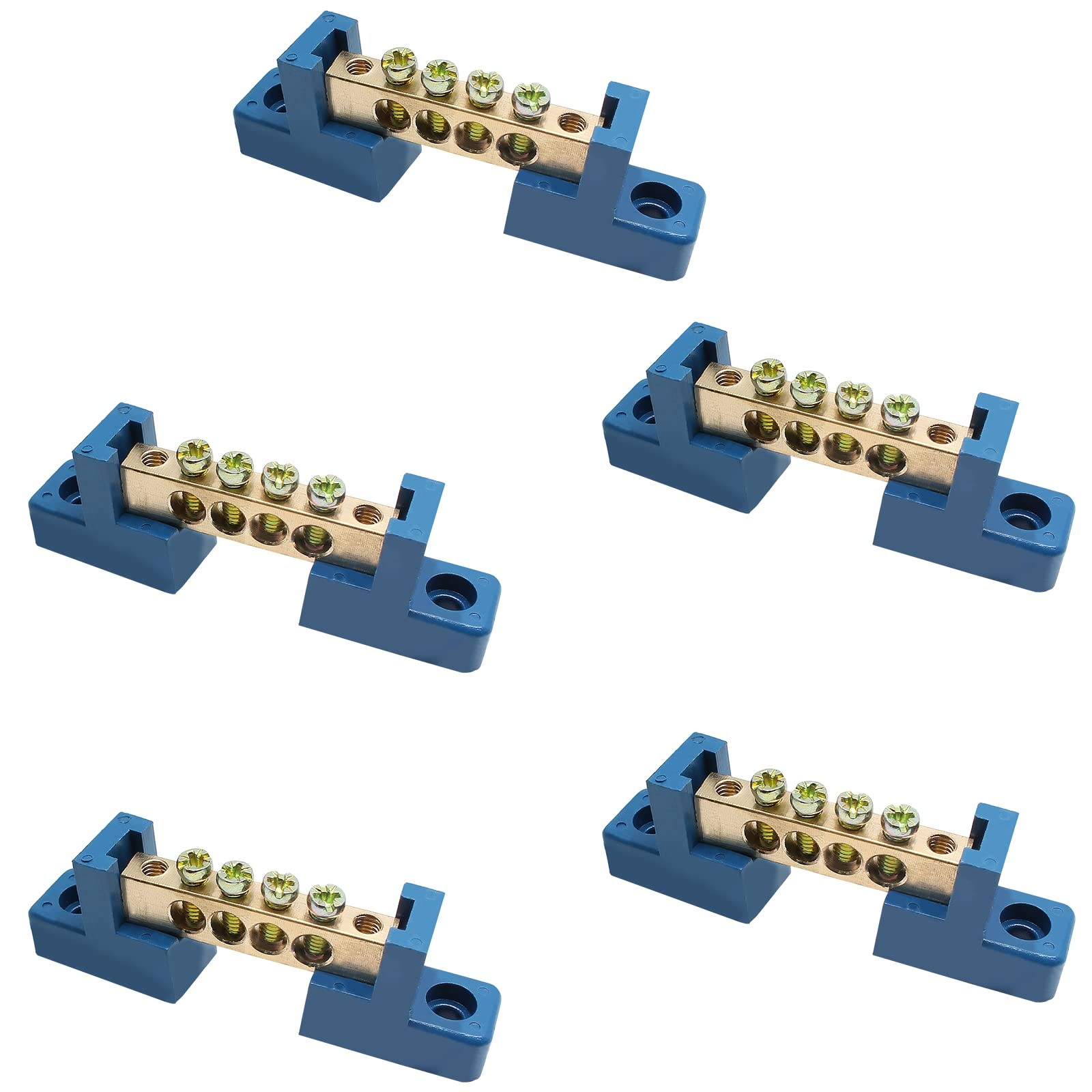Unlorspy 5 PCS Brass Wire Screw Terminal 4 Positions Terminal Bus Bar Blue Gr…