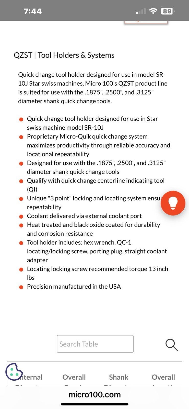 Micro 100 QZST-416L-SR10J. 1/4″ Quick Change Coolant Tool Holder For Star Swiss