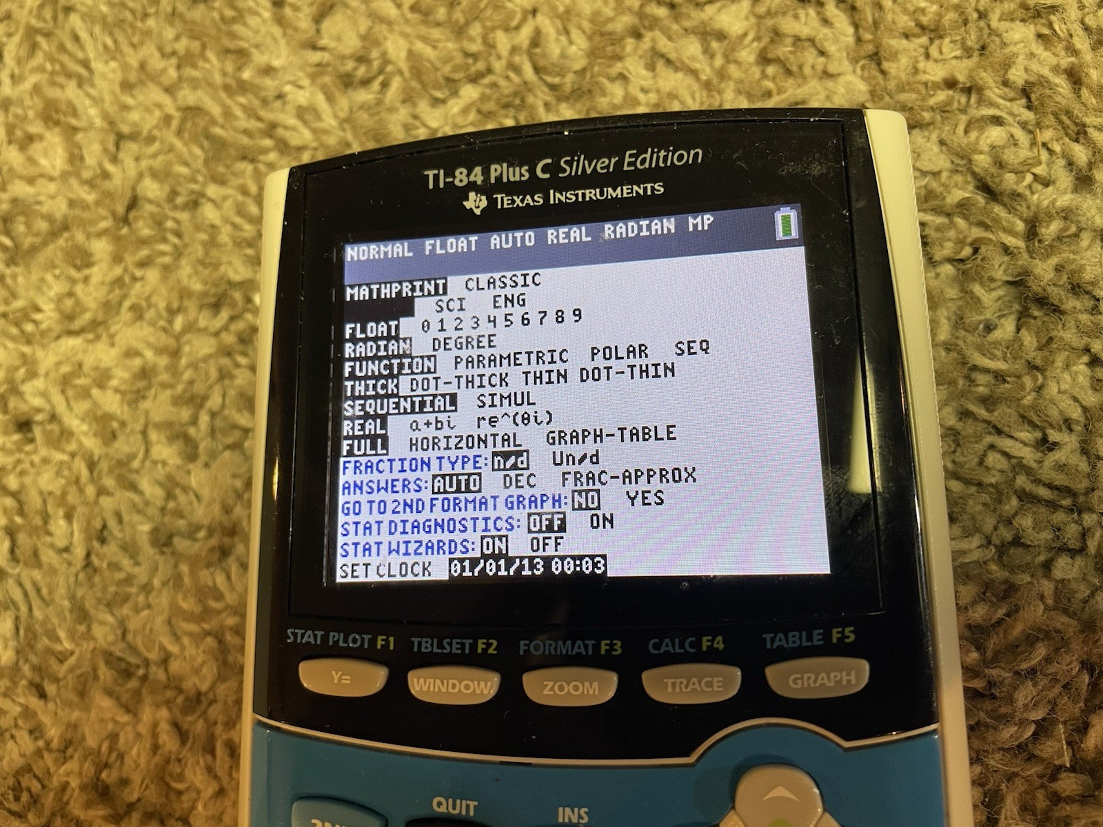 TI-84 Plus C Silver Edition Texas Instruments Calculator Blue w/Cover and Cord