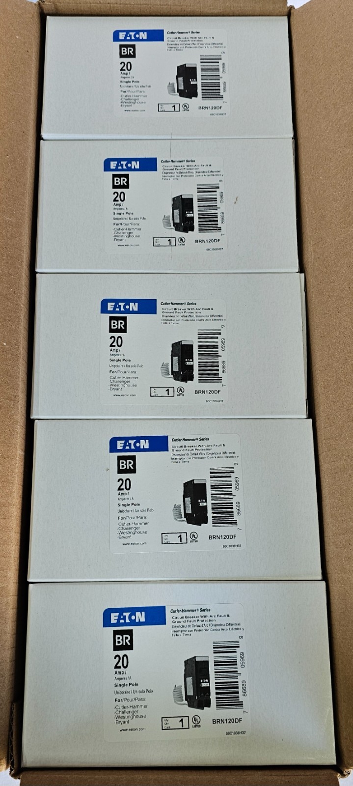 Eaton BRN120DF – 20 Amp Dual Purpose AFCI GFCI Circuit Breaker 1P 20A – 20 Pack
