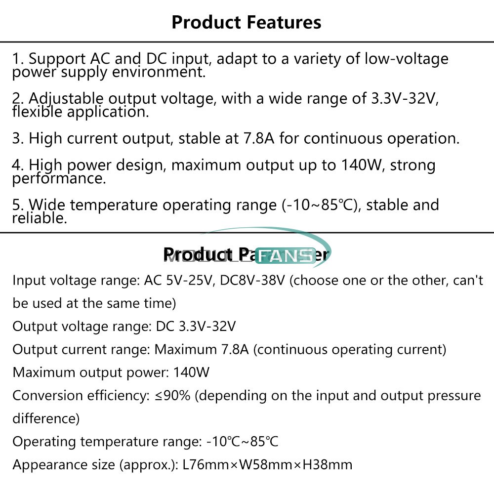 Buck Power Module Adjustable Voltage Regulator AC 5-25V/DC 8-38V To DC 3.3-32V