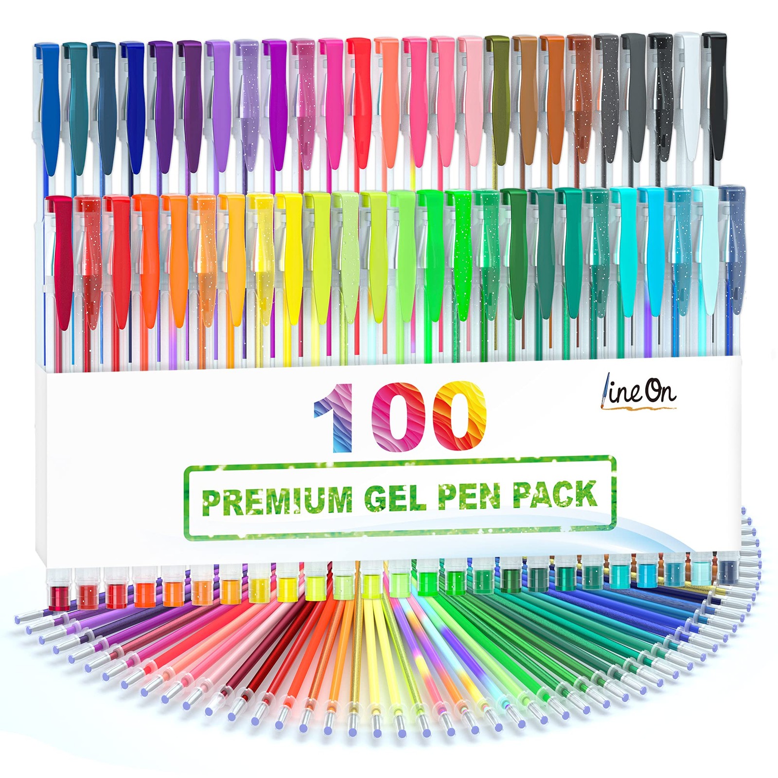 Lineon 100 Pack Gel 1 Count (Pack of 100), 50 Colors Pens with 50 Refills