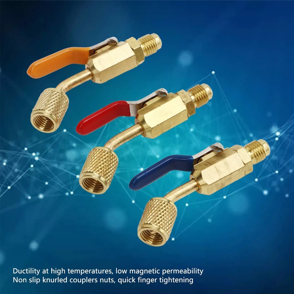 1/4″ SAE Angled Small Ball Valve 3PCS AC Refrigerant Charging Hoses